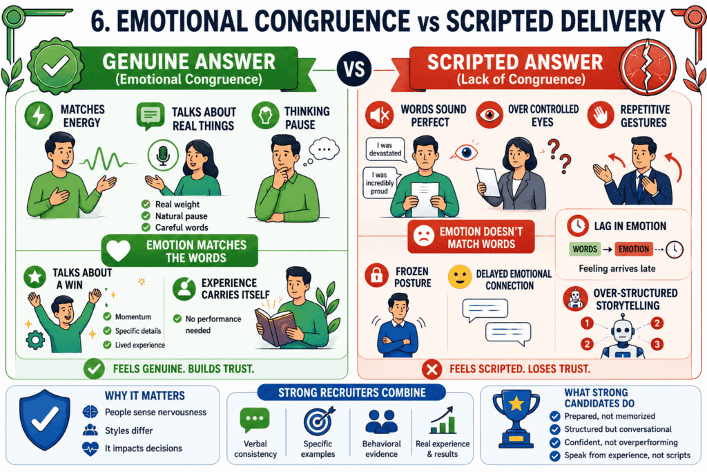 Emotional congruence vs scripted interview answers in recruiter evaluations